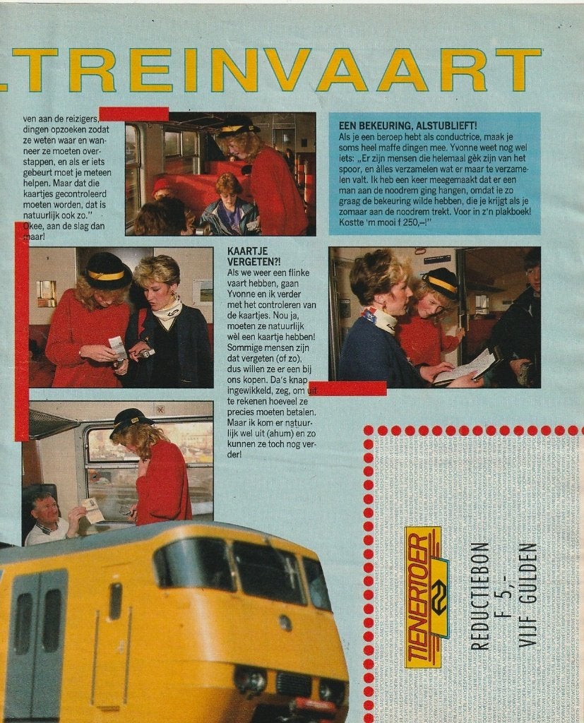 Vintage knipsel 1989 NS trein oude Sprinter conductrice, Verzenden, 1980 tot heden, Nederland, Tijdschrift