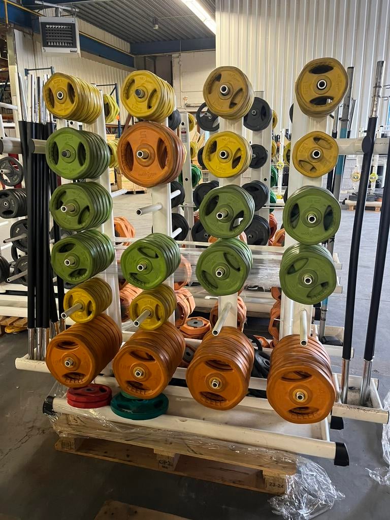 20 x bodypump set stang met gewichten en rek, Ophalen, Gebruikt, 20 x set, Met rek