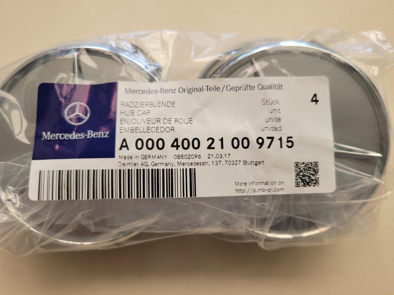 Originele Naafdoppen Mercedes zilvergrijs met chroomste 75mm, Ophalen of Verzenden, Nieuw, Achter, Universele onderdelen