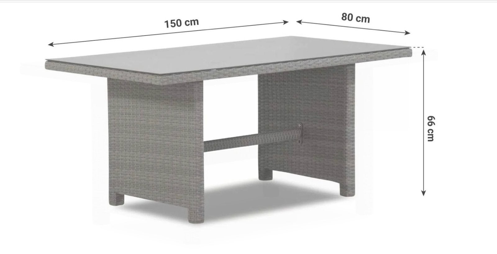 Nette tuintafel met glazen blad - 150x80 cm, Ophalen, Gebruikt, Rechthoekig, Wicker