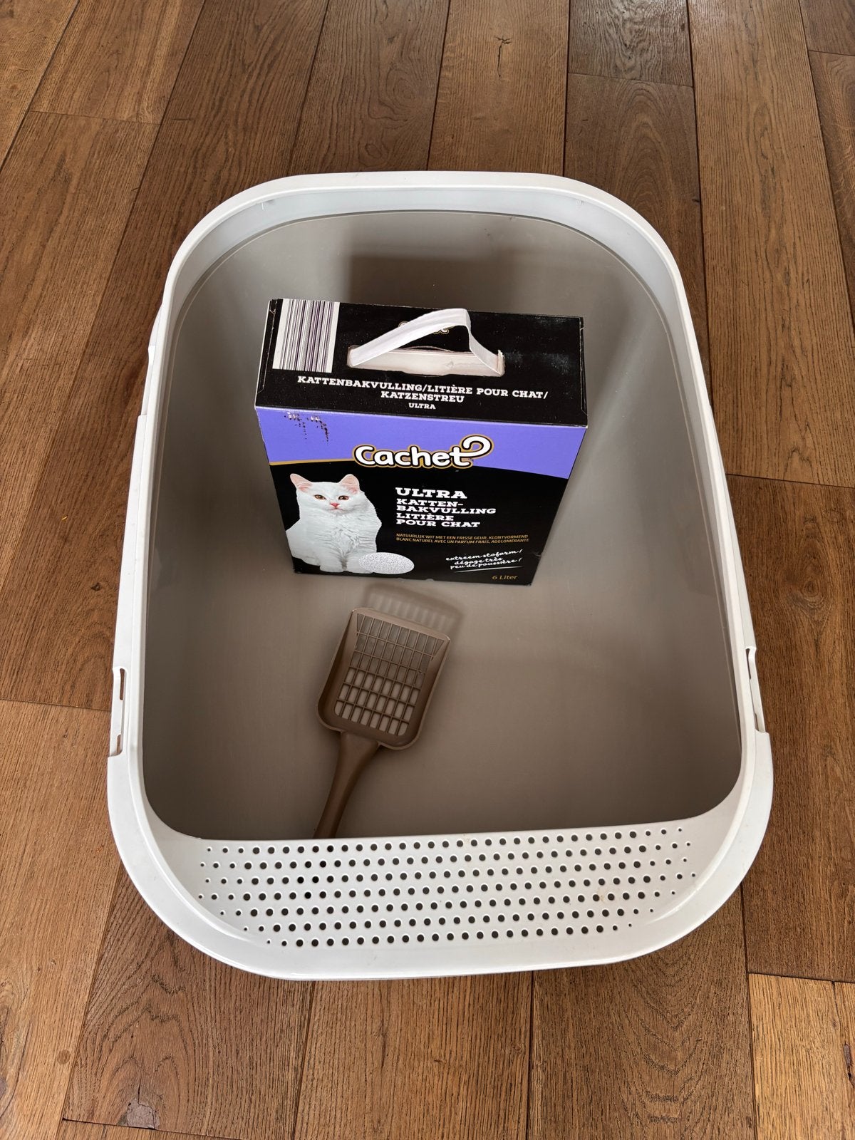 Kattenbak XL met schepje en grid, Ophalen, Gebruikt, Open