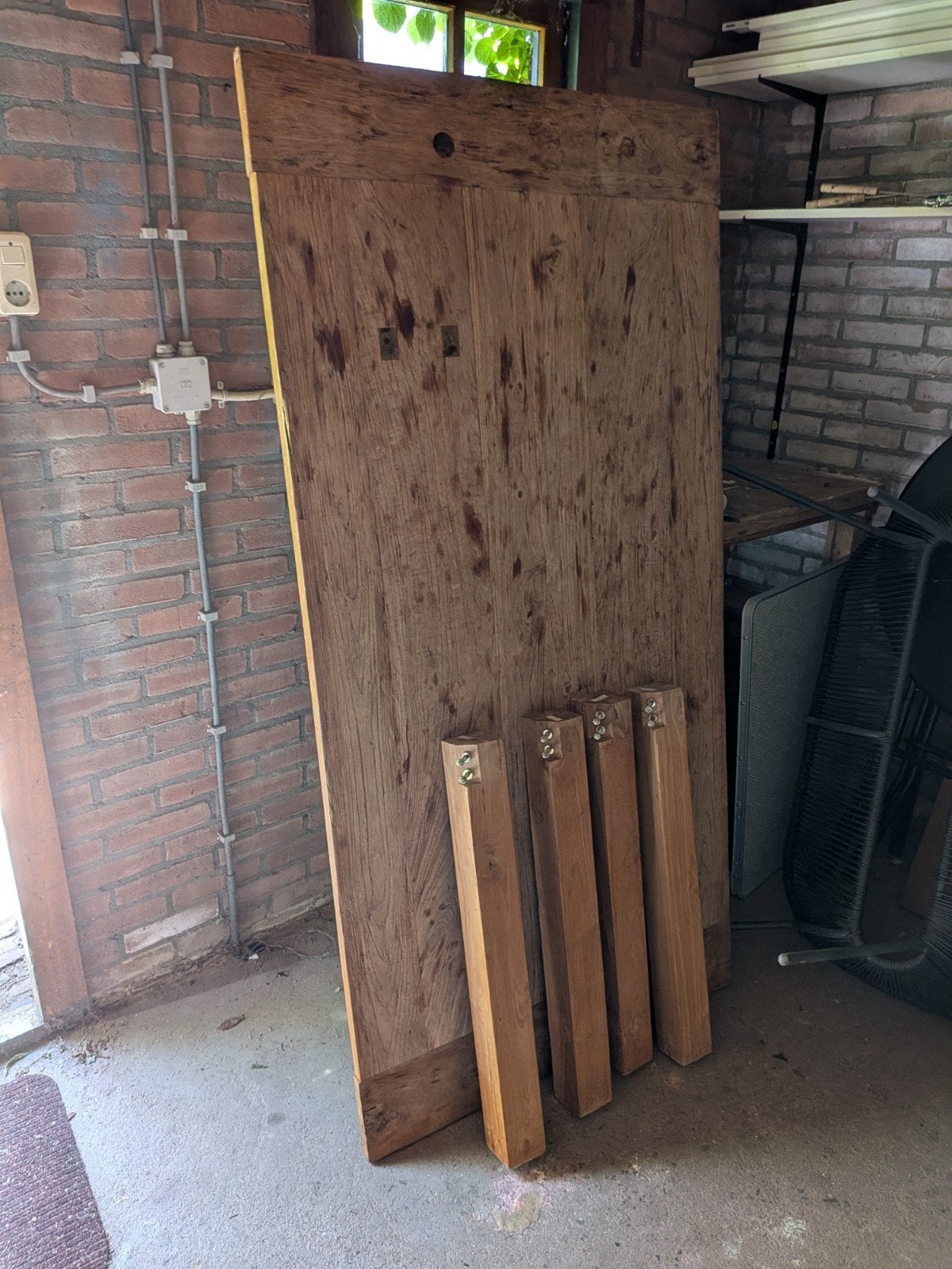 Robuuste Eikenhouten Eettafel - 181x91x80 cm, Ophalen, Gebruikt, Eikenhout, 50 tot 100 cm
