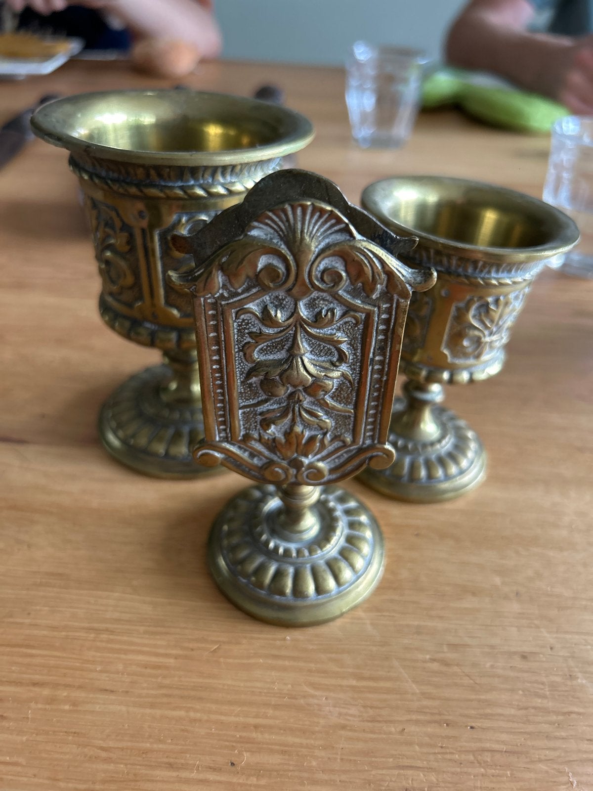 Antieke Bronzen Bekers en Kaartenhouder Set, Ophalen, Brons