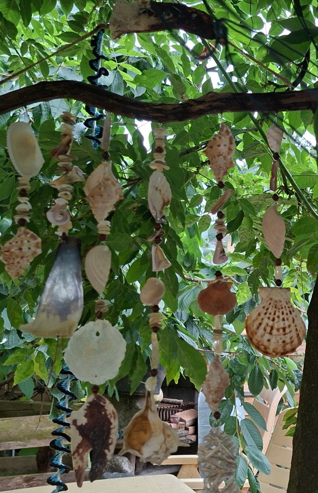 Unieke handgemaakte raam hanger/schelpen windgong, Gebruikt, Meerkleurig, Boho, Ophalen of Verzenden