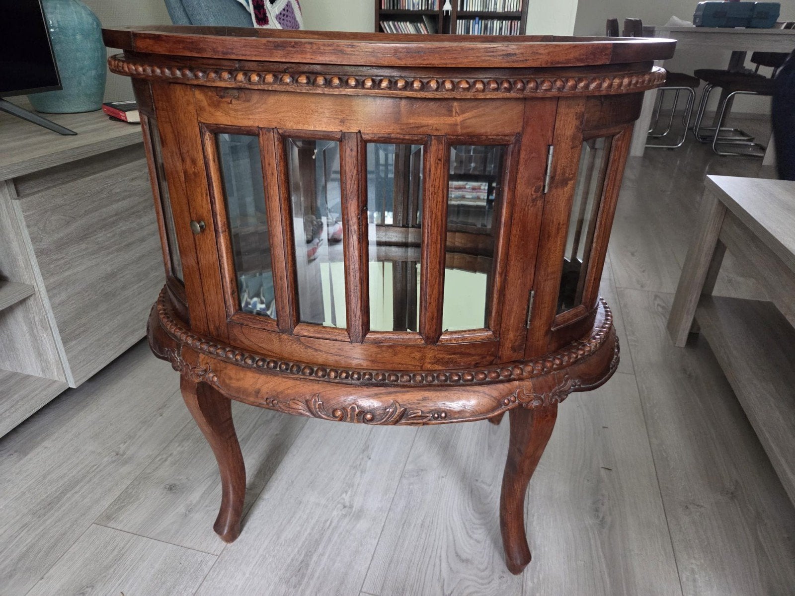 Antiek Niermodel Theekastje met Los Dienblad & Glas, Ophalen