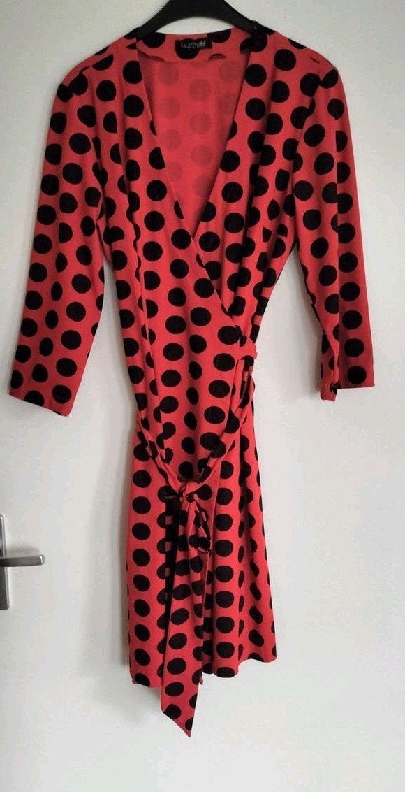 wikkeljurk van Ladress by Simone l - xl koraal rood travelst, Maat 42/44 (L), Ophalen of Verzenden, Zo goed als nieuw, Rood