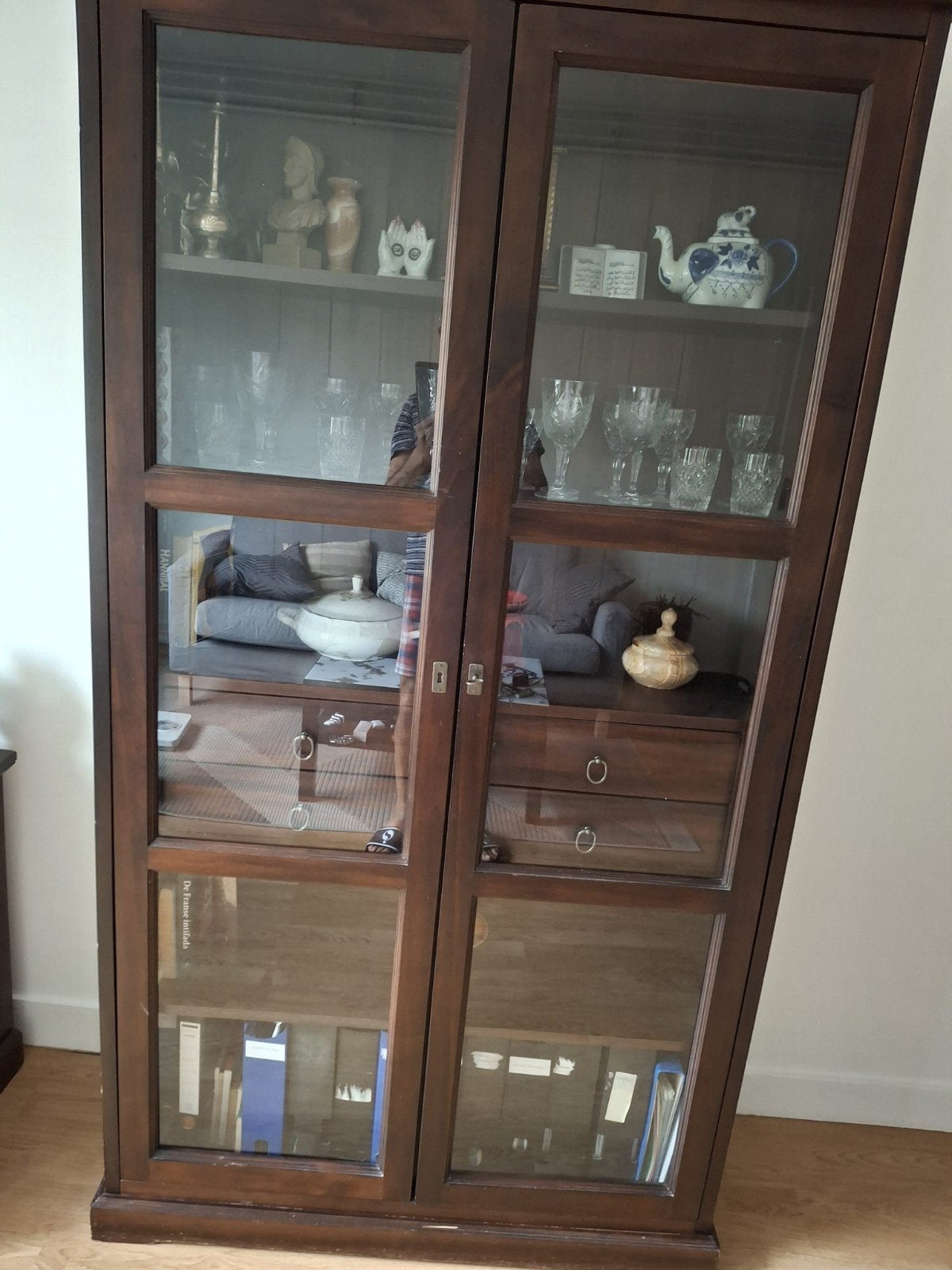 Teakhouten vitrinekast - 200x140x39 cm - Demontabel, Huis en Inrichting, Kasten | Vitrinekasten, Ophalen, 100 tot 150 cm, 200 cm of meer
