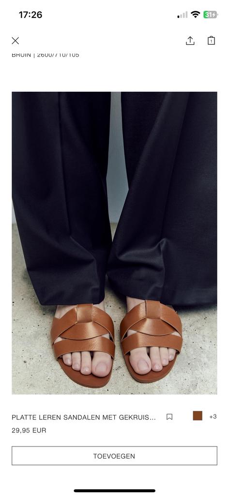 Platte bruine leren slippers/ sandalen van Zara maat 39, Bruin, Zo goed als nieuw, Sandalen of Muiltjes, Ophalen of Verzenden