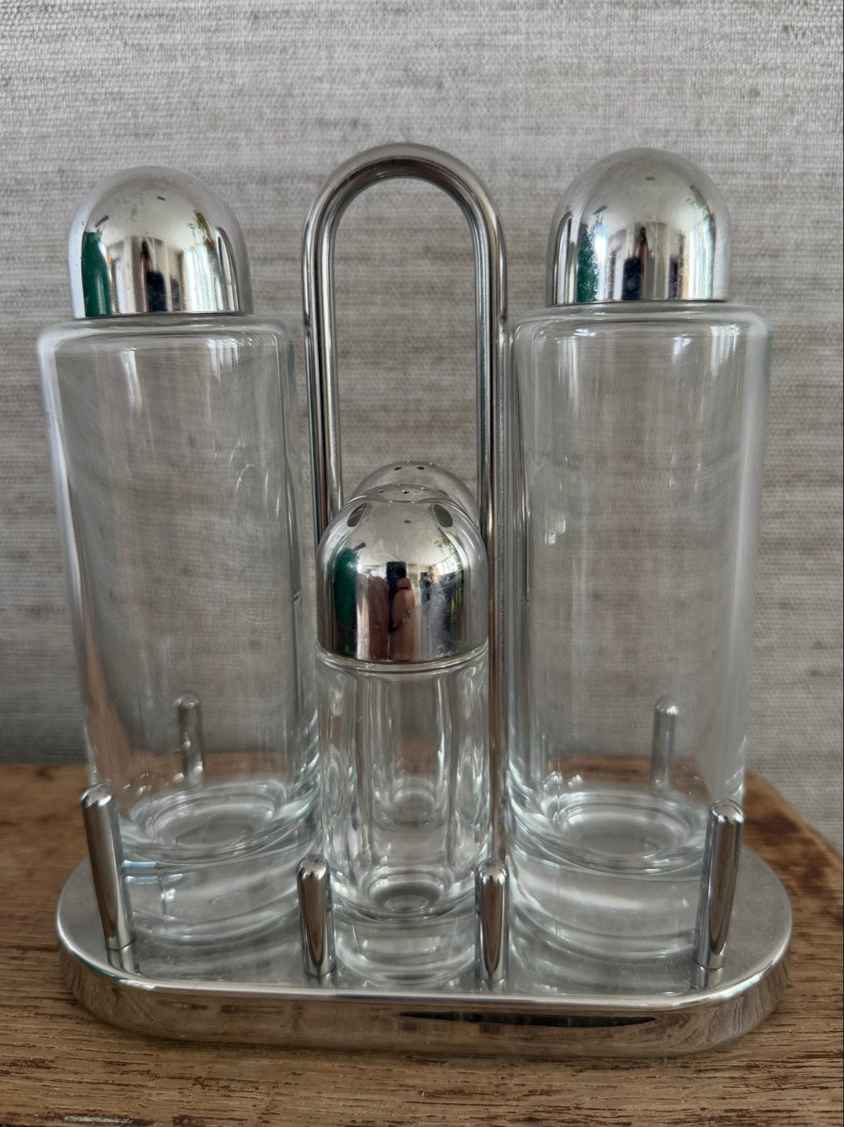 Alessi Olie-azijnstel & zout-peper set - 5070, Zilver, Ophalen of Verzenden, Zo goed als nieuw, Alessi