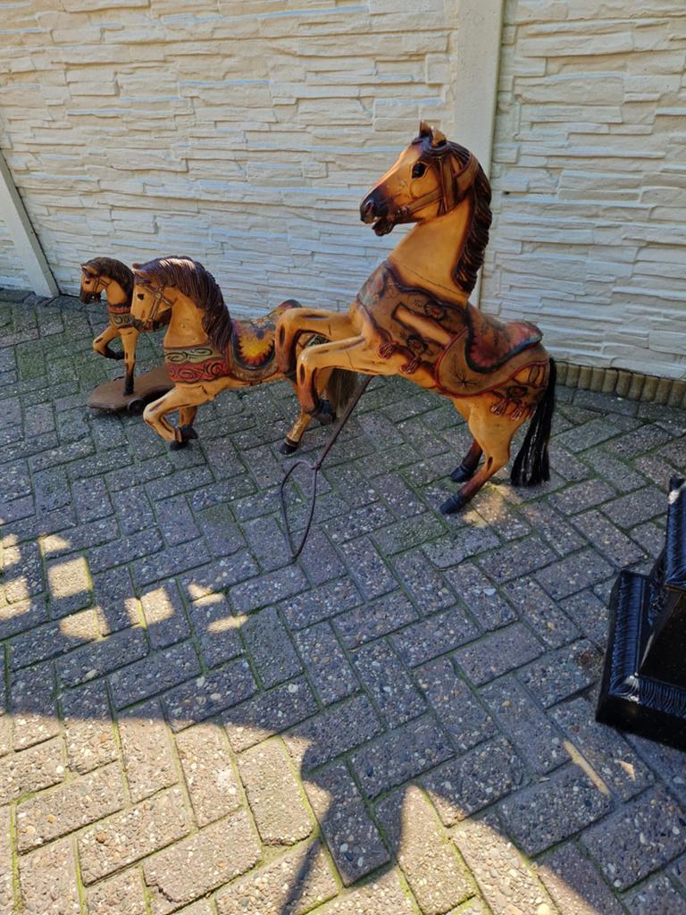 Set van 3 Antieke Houten Carrousel Paarden, Antiek en Kunst, Ophalen