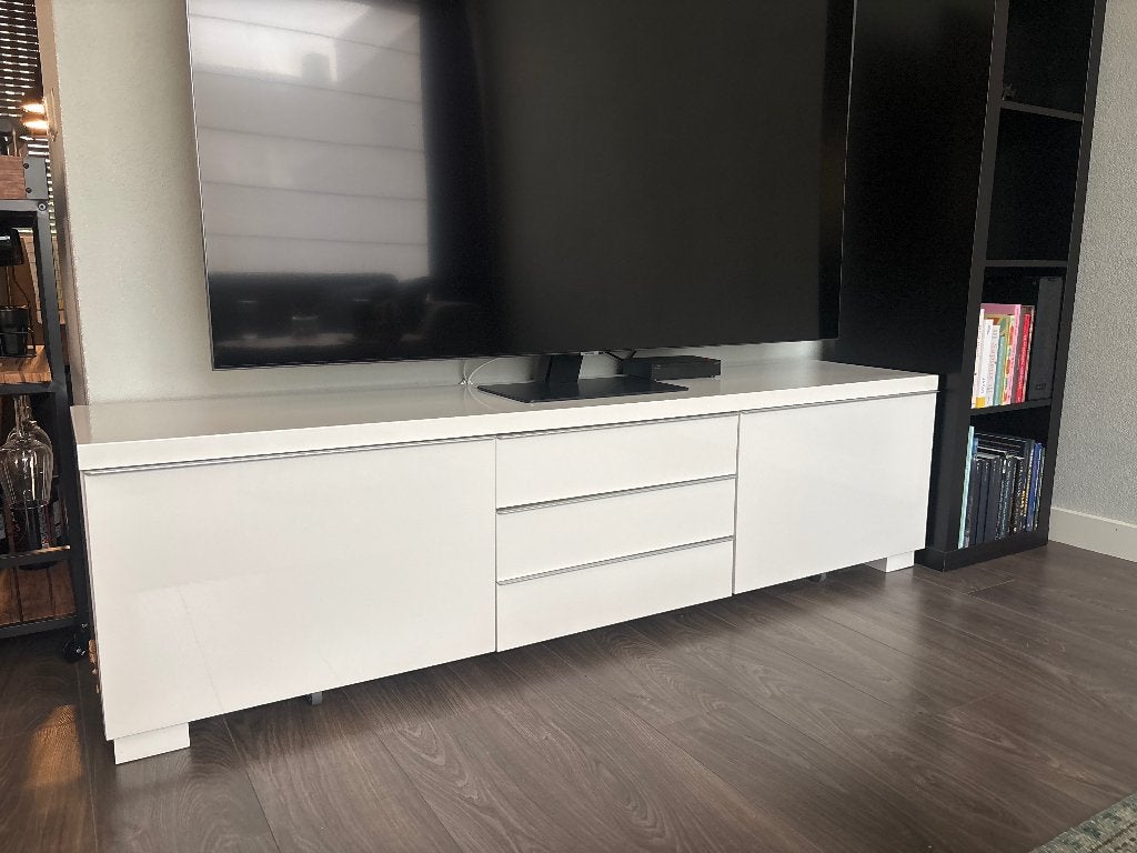 TV meubel hoogglans wit, Huis en Inrichting, Kasten | Televisiemeubels, Ophalen, 150 tot 200 cm, Zo goed als nieuw, Minder dan 100 cm