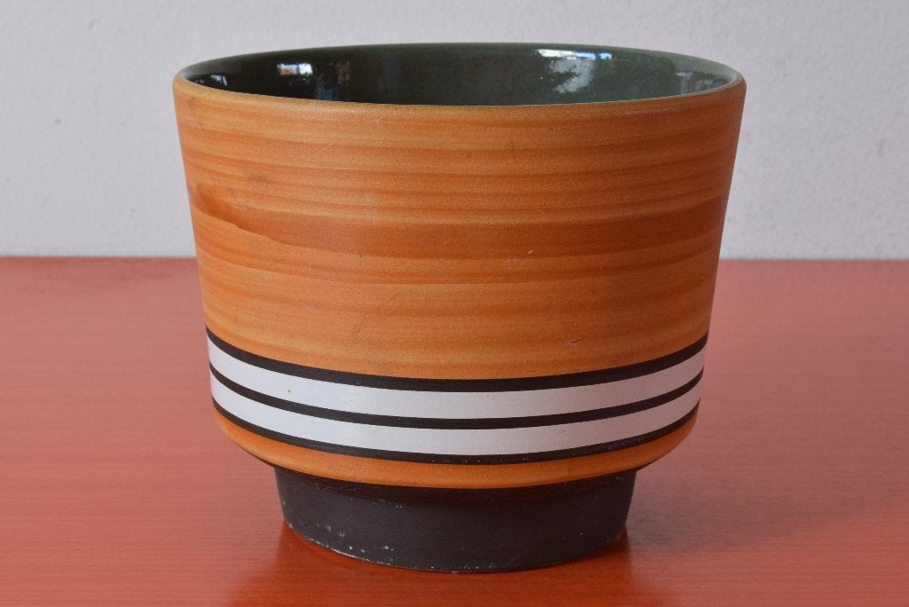 Retro vintage jaren 70 bloempot met funky streepdecor, Ophalen of Verzenden