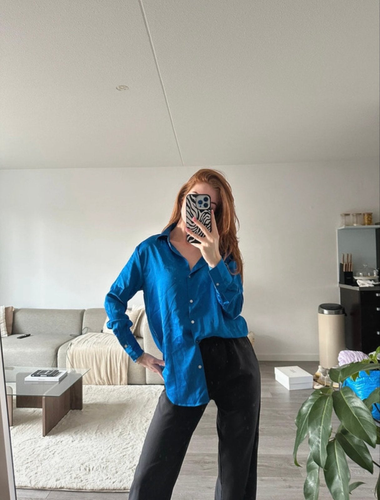 Blauwe satijnen blouse, maat S, Verzenden, Gedragen, Maat 36 (S), Blauw
