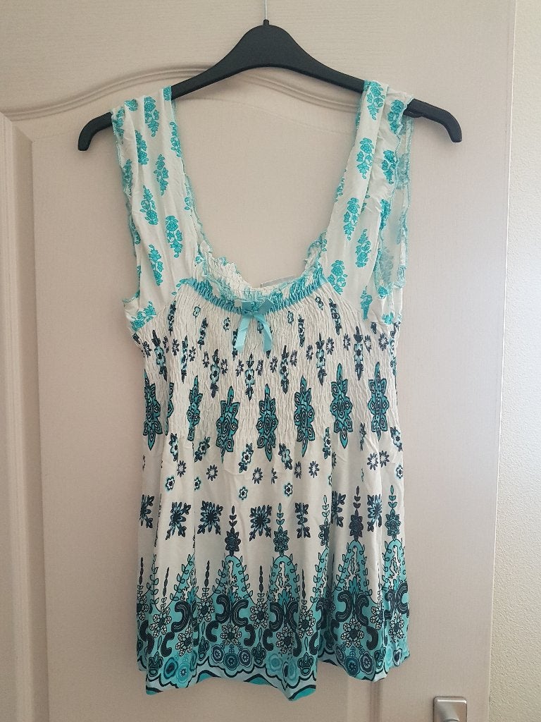 Leuke wit met blauwe zomer top topje shirt maat 42/44 / L, Kleding | Dames, Tops, Wit, Maat 42/44 (L), Ophalen of Verzenden, Zo goed als nieuw