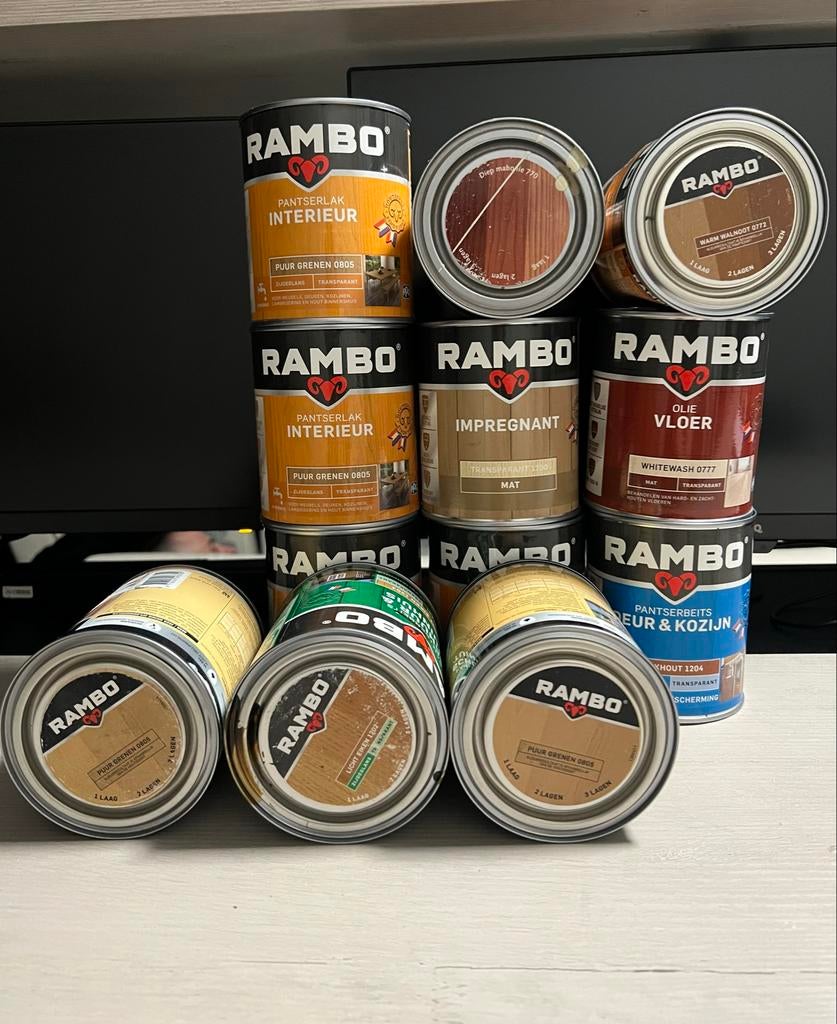 Diverse Rambo verf, beits en lak - Nieuw en ongebruikt, Ophalen, Overige kleuren, Nieuw, Verf