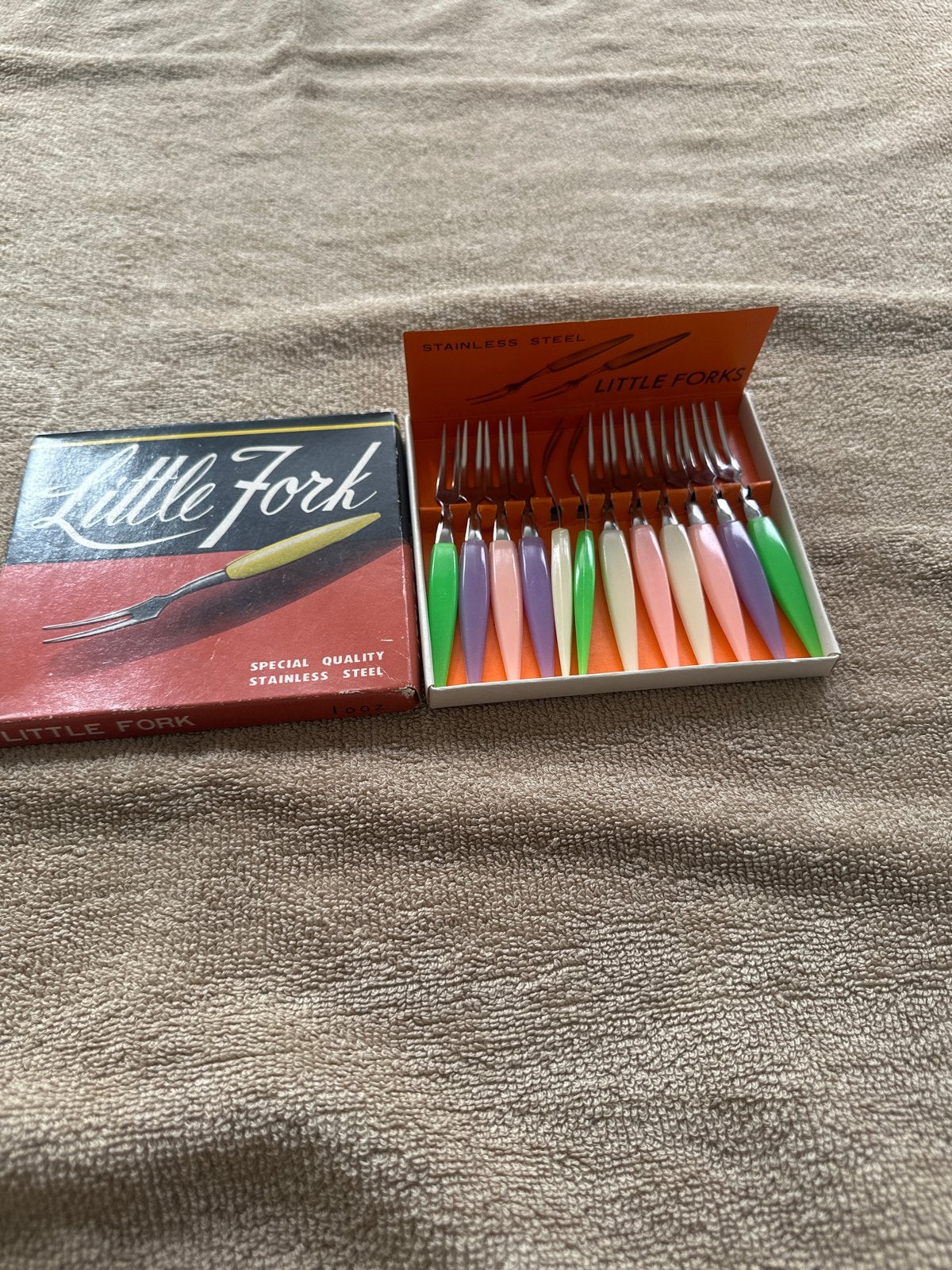 Vintage 'Little Fork' set - Roestvrijstalen cocktailvorkjes, Ophalen of Verzenden