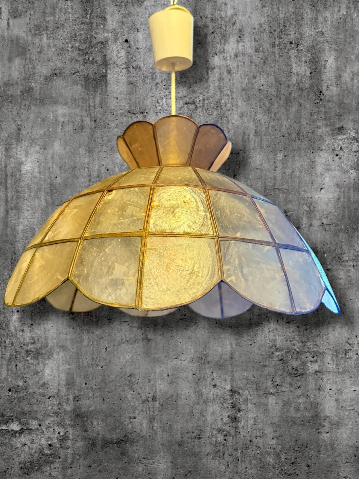 Vintage Arditi Nacre Hanglamp – Capiz Schelp – Italië, 50 tot 75 cm, Ophalen of Verzenden, Vintage design retro regency style