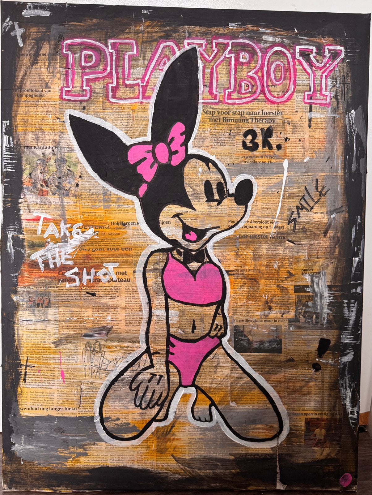 Playboy Minnie, Antiek en Kunst, Kunst | Schilderijen | Modern, Ophalen, Acrylverf, Hout, Op houten frame