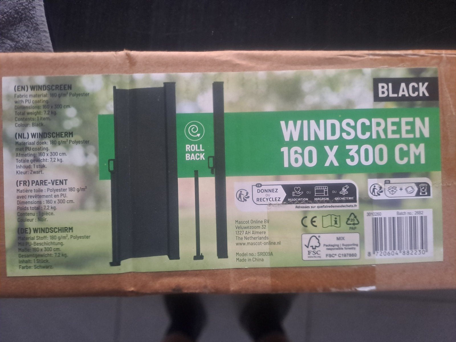 Uittrekbaar Windscherm 160x300 . Nieuw in doos!., Tuin en Terras, Tuinschermen, Ophalen, 200 cm of meer, 150 tot 200 cm, Nieuw