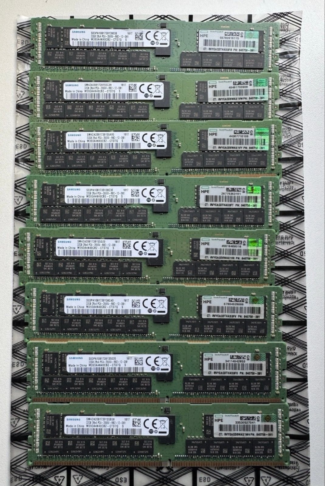 8x 32GB HPE Smart Memory DDR4-2666 ECC RDIMM (256GB totaal), Gebruikt, Server, DDR4, Ophalen of Verzenden