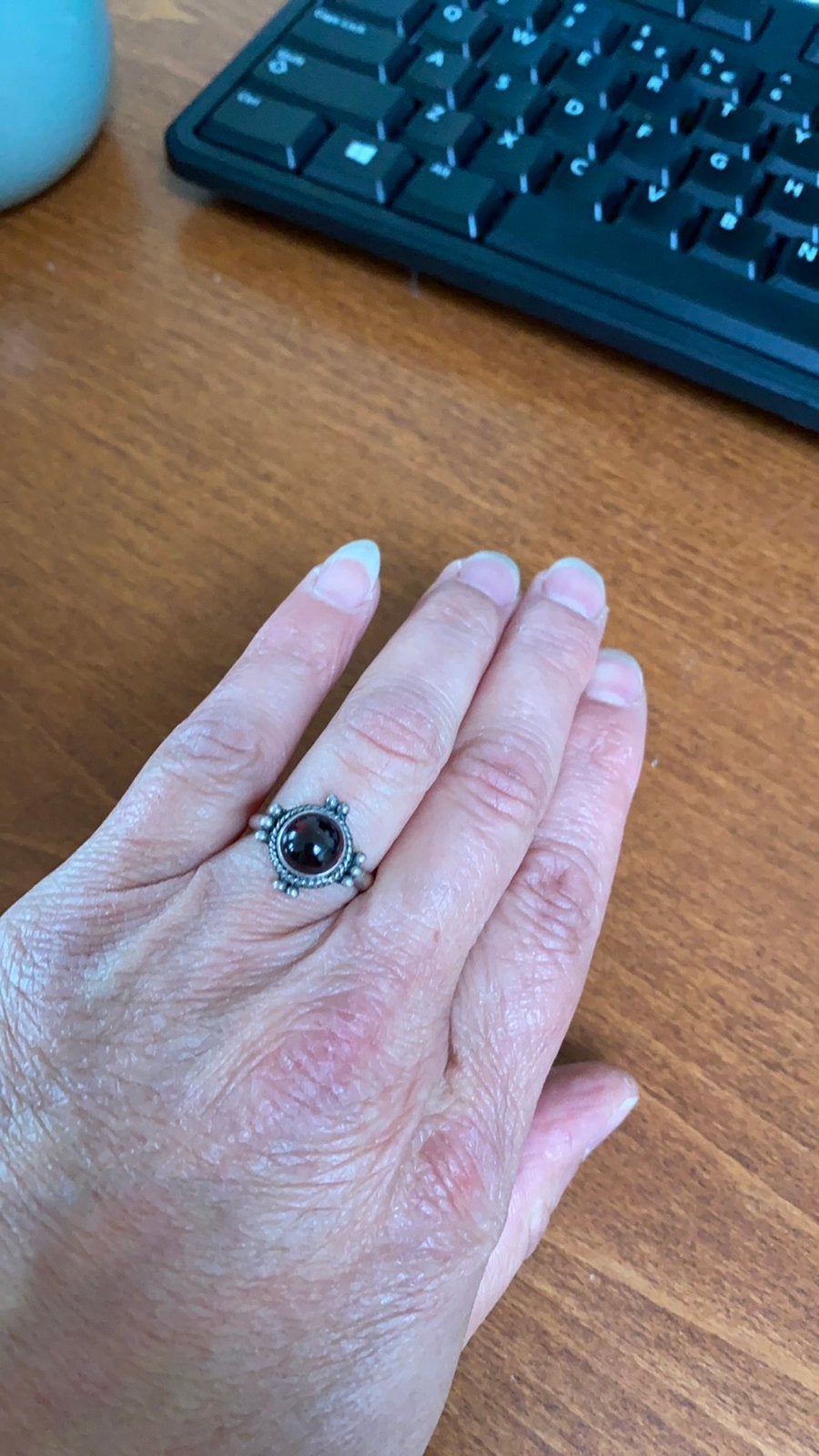 Ring zilver met granaat maat 55, Ophalen of Verzenden, 17 tot 18, Zilver, Dame