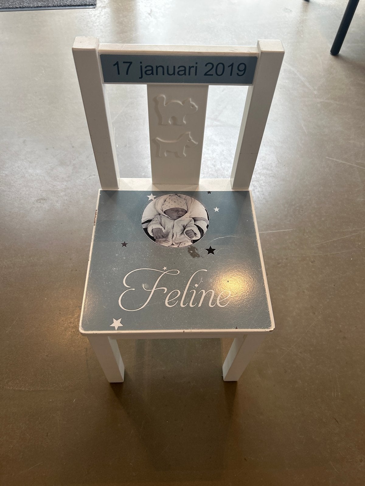 Kinderstoeltje met naam Feline en datum 17 januari 2019, Ophalen, Gebruikt, Overige typen