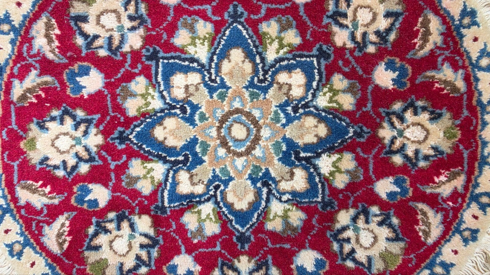 Handgeknoopt Perzisch wol Naïn tapijt rond rood 50x50cm, 50 tot 100 cm, Rond, Www.hypepopup.nl, Zo goed als nieuw