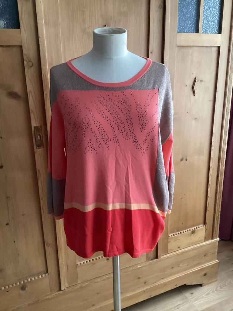 Stijlvolle trui met glitter en kleurblokken 42 L als nieuw, Ophalen of Verzenden, Zo goed als nieuw, Maat 42/44 (L), Roze