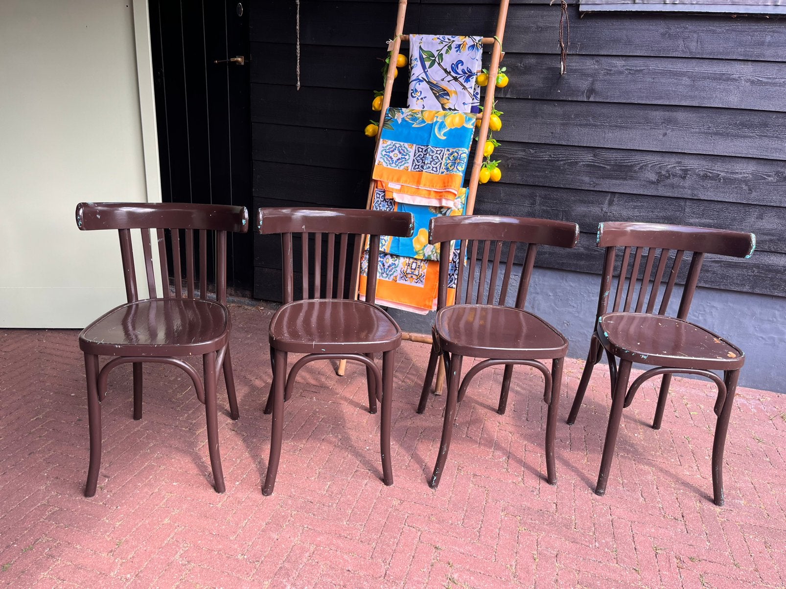 Oude Belgische cafestoelen, Huis en Inrichting, Stoelen, Ophalen, Gebruikt, Overige materialen, Vier