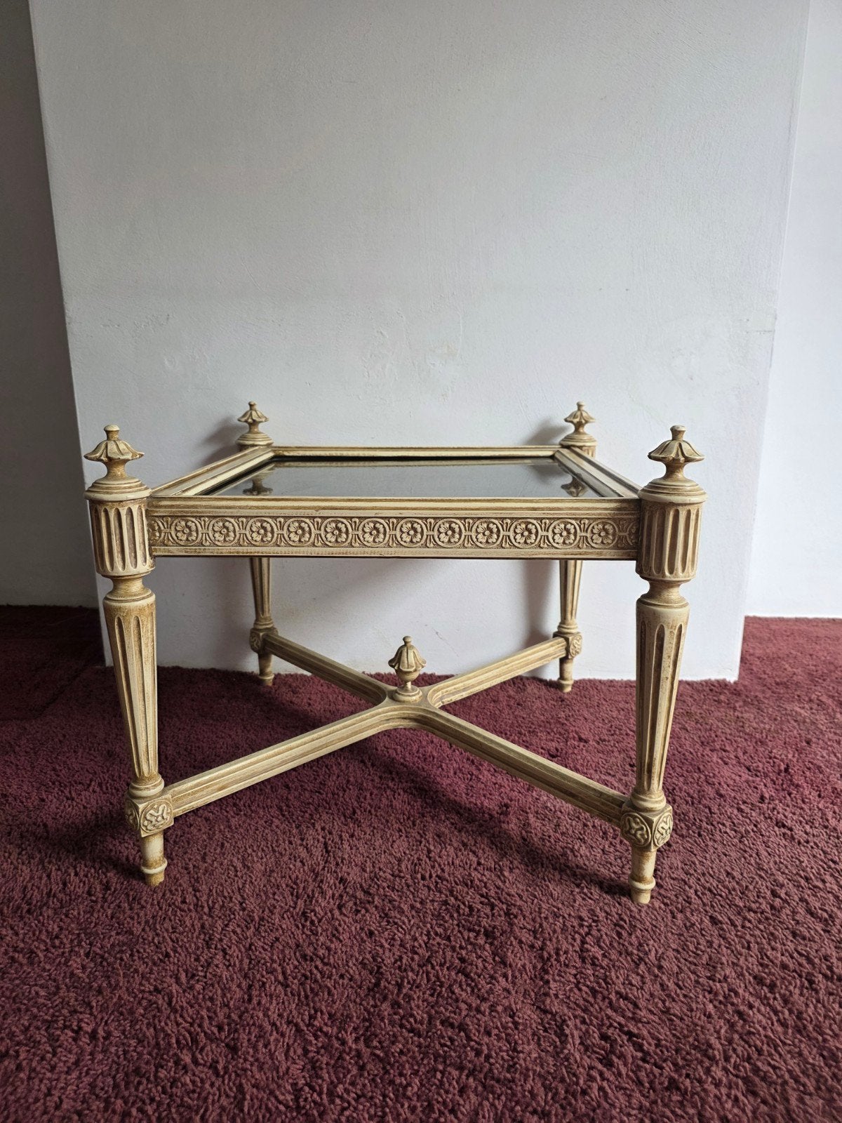 Vintage Bijzettafel met Spiegelblad - Crème/Goud, Ophalen of Verzenden