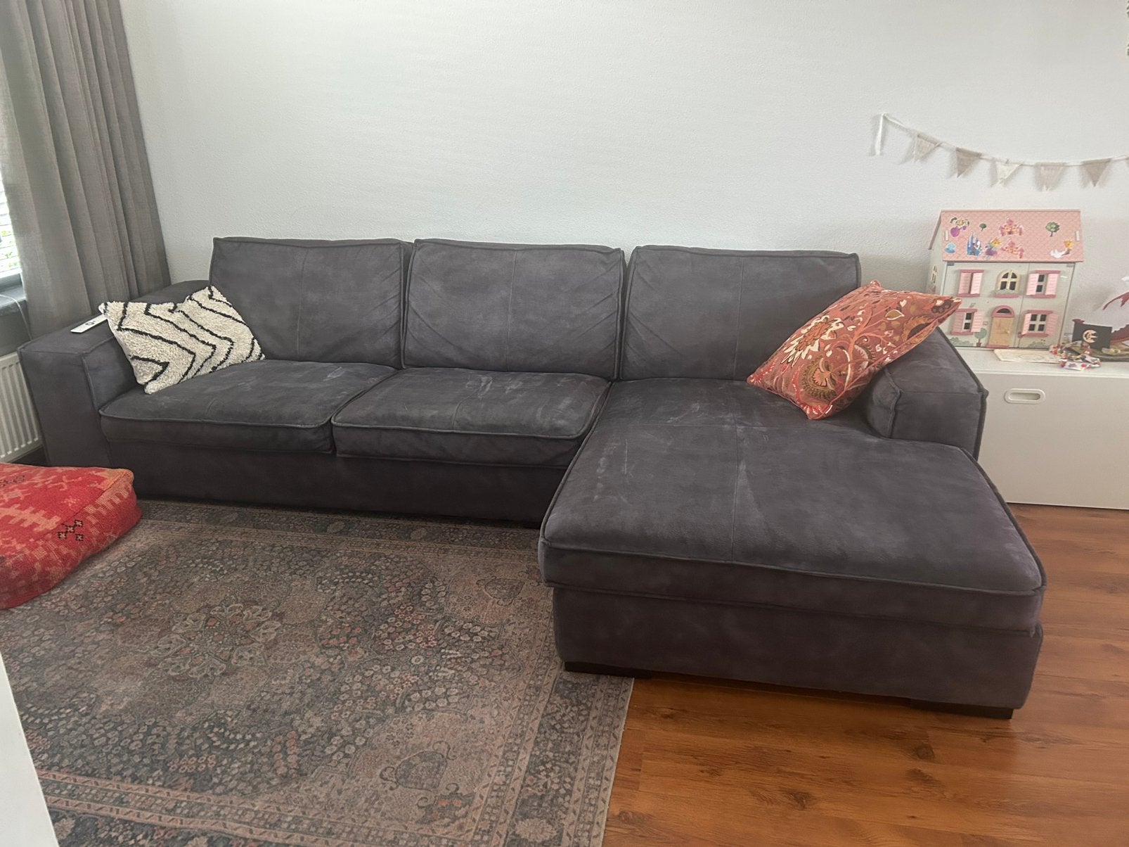 Luxe hoekbank antraciet/grijs zeer comfortabel, Ophalen, Zo goed als nieuw, Leer