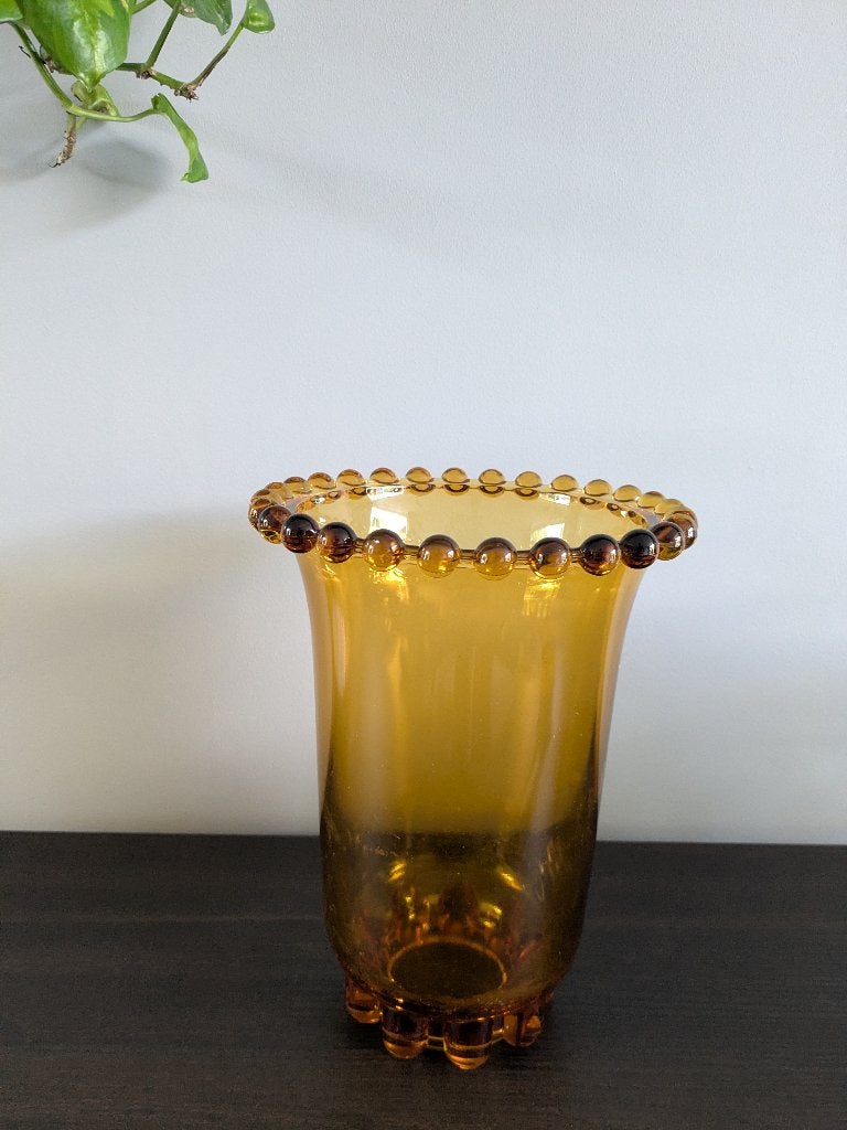 Vintage Art Deco vaas amberkleur glas, Ophalen of Verzenden