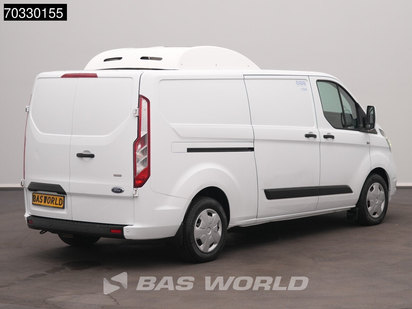 Ford Transit Custom 130PK Koelwagen L2H1 Airco Cruise Parkee, Auto's, Bestelauto's, Stof, Euro 6, 4 cilinders, Wit