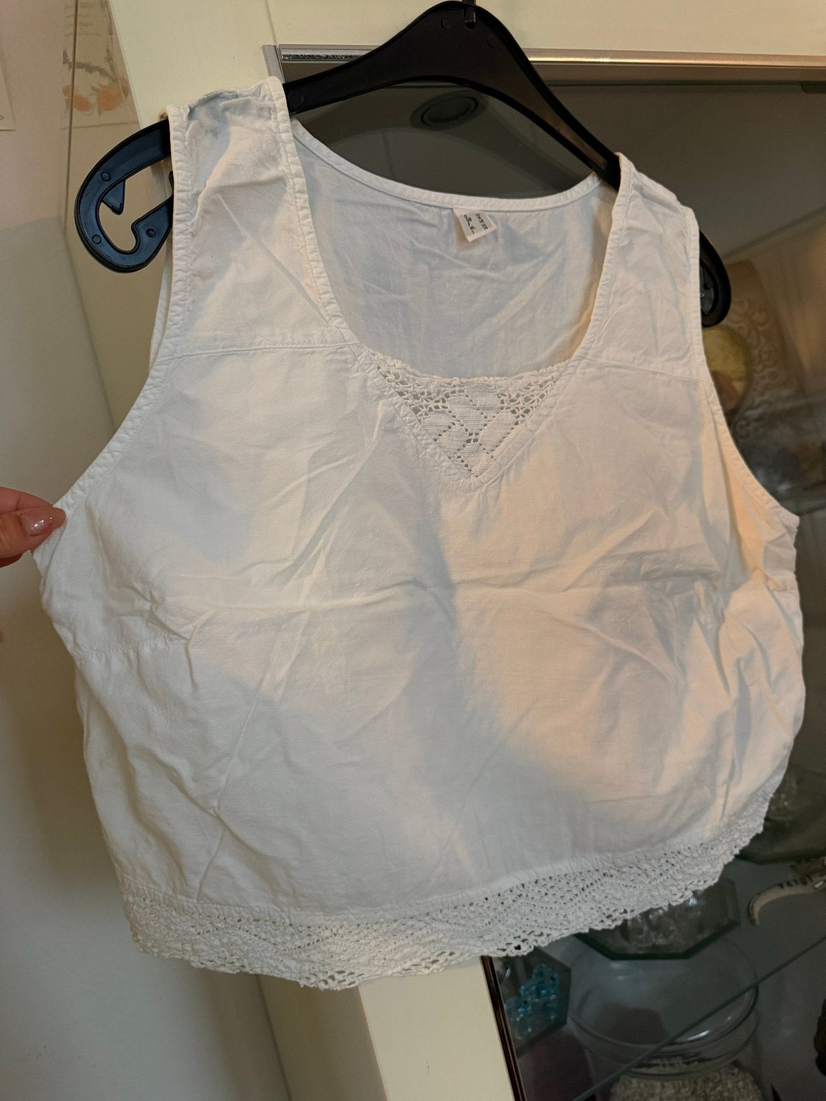 Witte katoenen top met kant maat 44, Wit, Maat 42/44 (L), Ophalen of Verzenden, Zonder mouw
