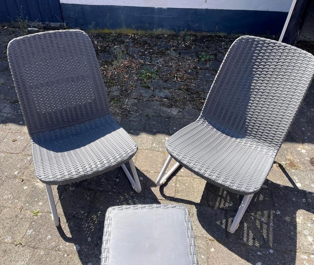 Keter tuinset 2 stoelen en bijzettafel, grijs wicker, Ophalen, Gebruikt, Wicker