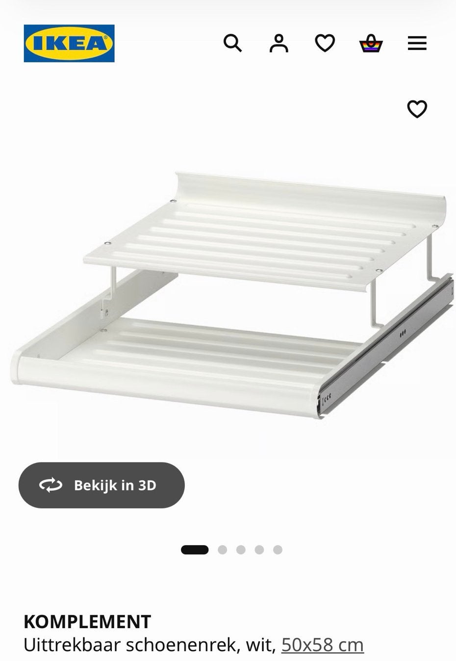 IKEA Komplememt Uittrekbaar Schoenenrek, wit, 50x58 cm (2x), Ophalen, Zo goed als nieuw