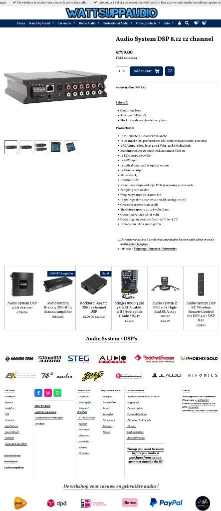 Audio System DSP 8.12 12 kanaals DSP, Auto diversen, Autospeakers, Info@optimount.nl, Nieuw, Ophalen of Verzenden, Anholtseweg 48A 7091 HB DINXPERLO