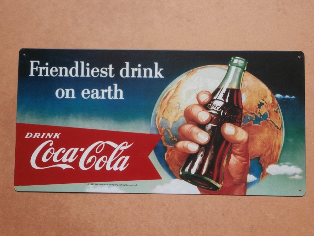 Coca Cola metalen reclamebord 1997 Horeca Cafe bar 50x25 cm, Verzamelen, Merken en Reclamevoorwerpen, Ophalen of Verzenden, Gebruikt