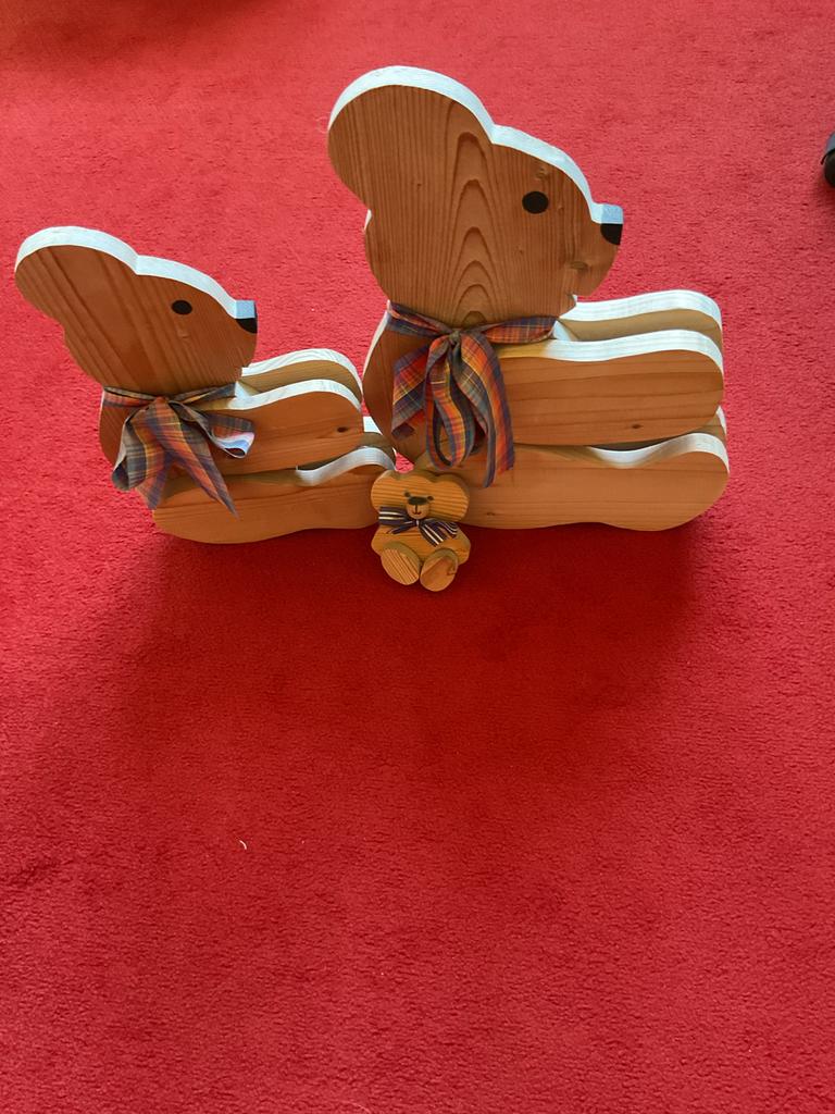 Houten beren decoratie set (3 stuks), Verzamelen, Beelden en Beeldjes, Gebruikt, Dier, Ophalen
