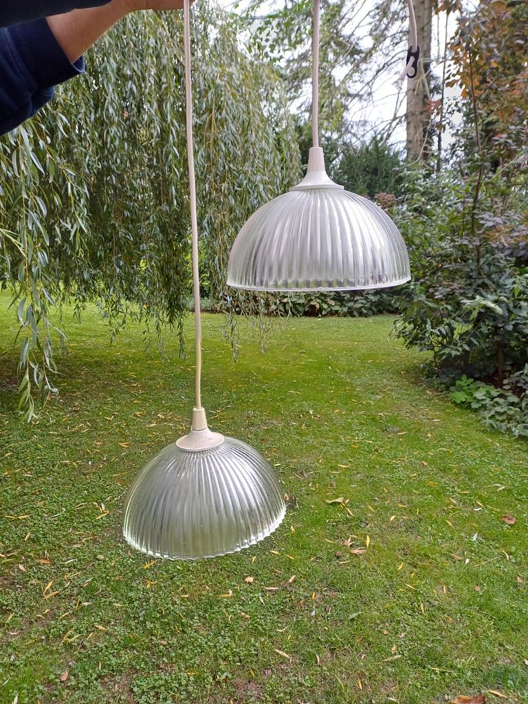 Set van 2 glazen hanglampjes - ideaal voor DIY project, Ophalen of Verzenden, Gebruikt, Glas, Vintage, Modern, DIY