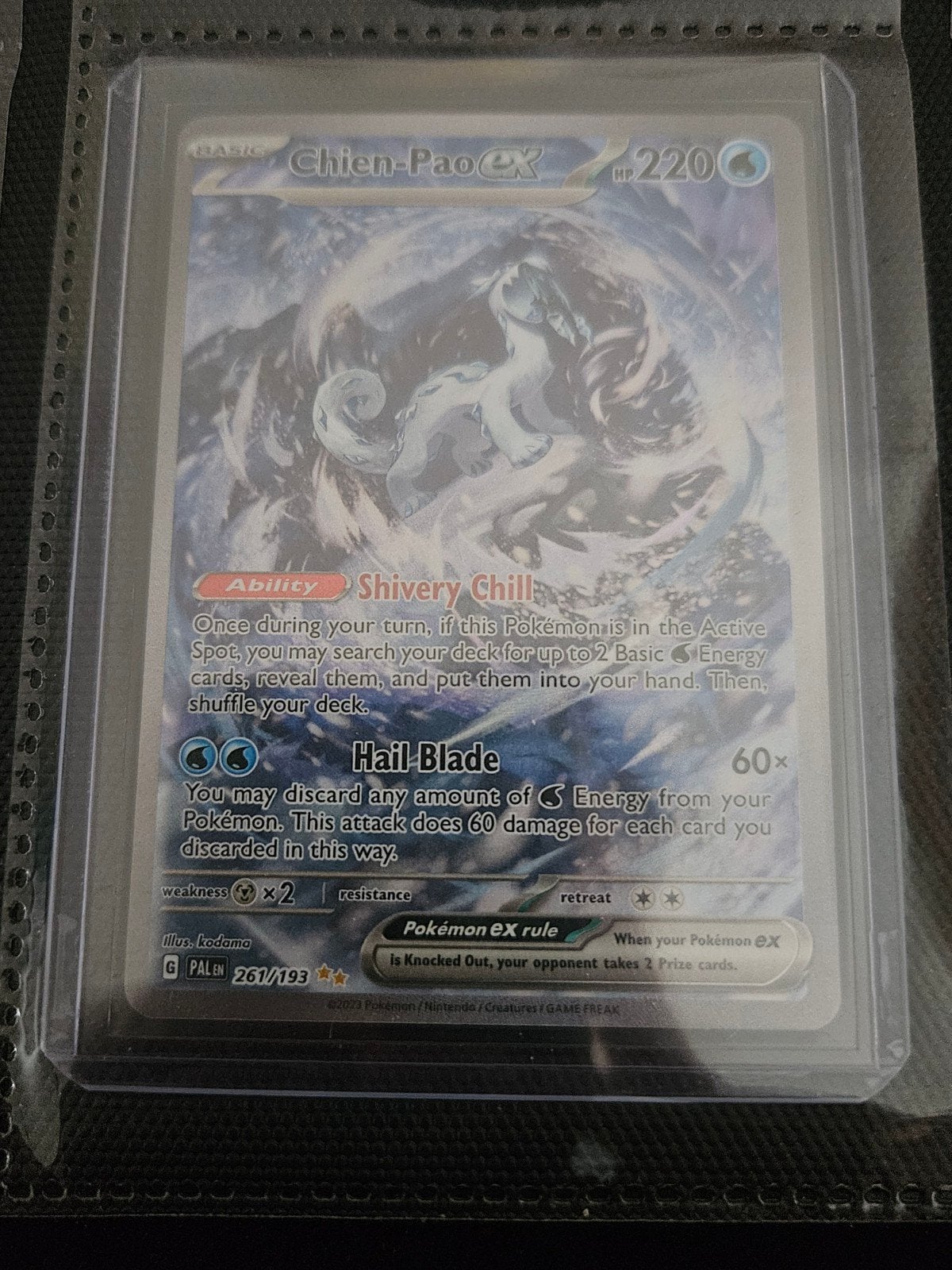 Pokemon Chien-Pao ex 261/193 Paldea Evolved, Ophalen of Verzenden, Zo goed als nieuw, Losse kaart, Foil