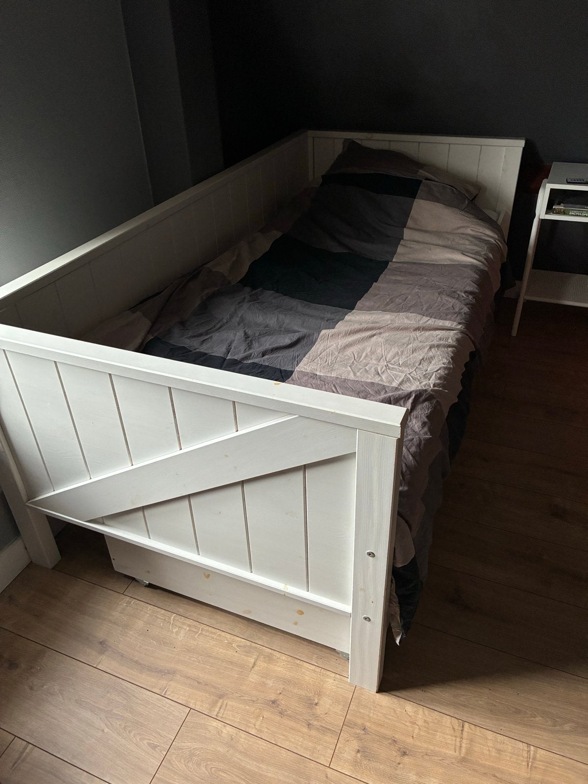 Wit eenpersoonsbed met lades, Huis en Inrichting, Slaapkamer | Bedden, Ophalen, Gebruikt, 90 cm, Eenpersoons