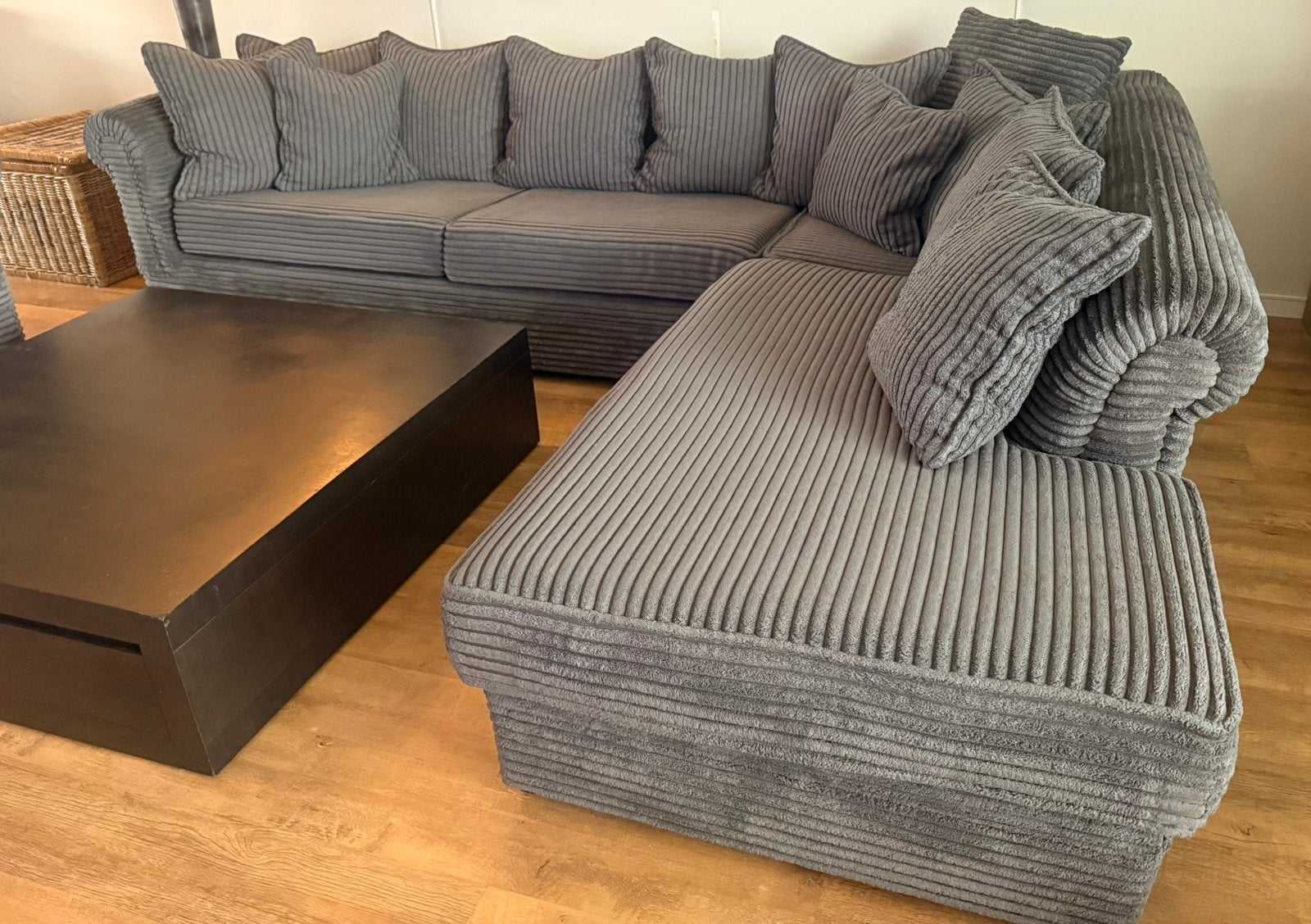 Rofra sacramento bank,love seat en poef antraciet ribstof, Ophalen, 125 cm of meer, Zo goed als nieuw, Stof