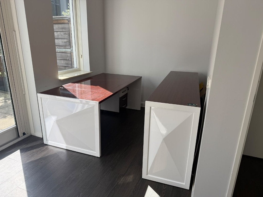 Doxa directiebureau met kast en ladeblok – complete set, Ophalen, Gebruikt, Hout, 215 cm