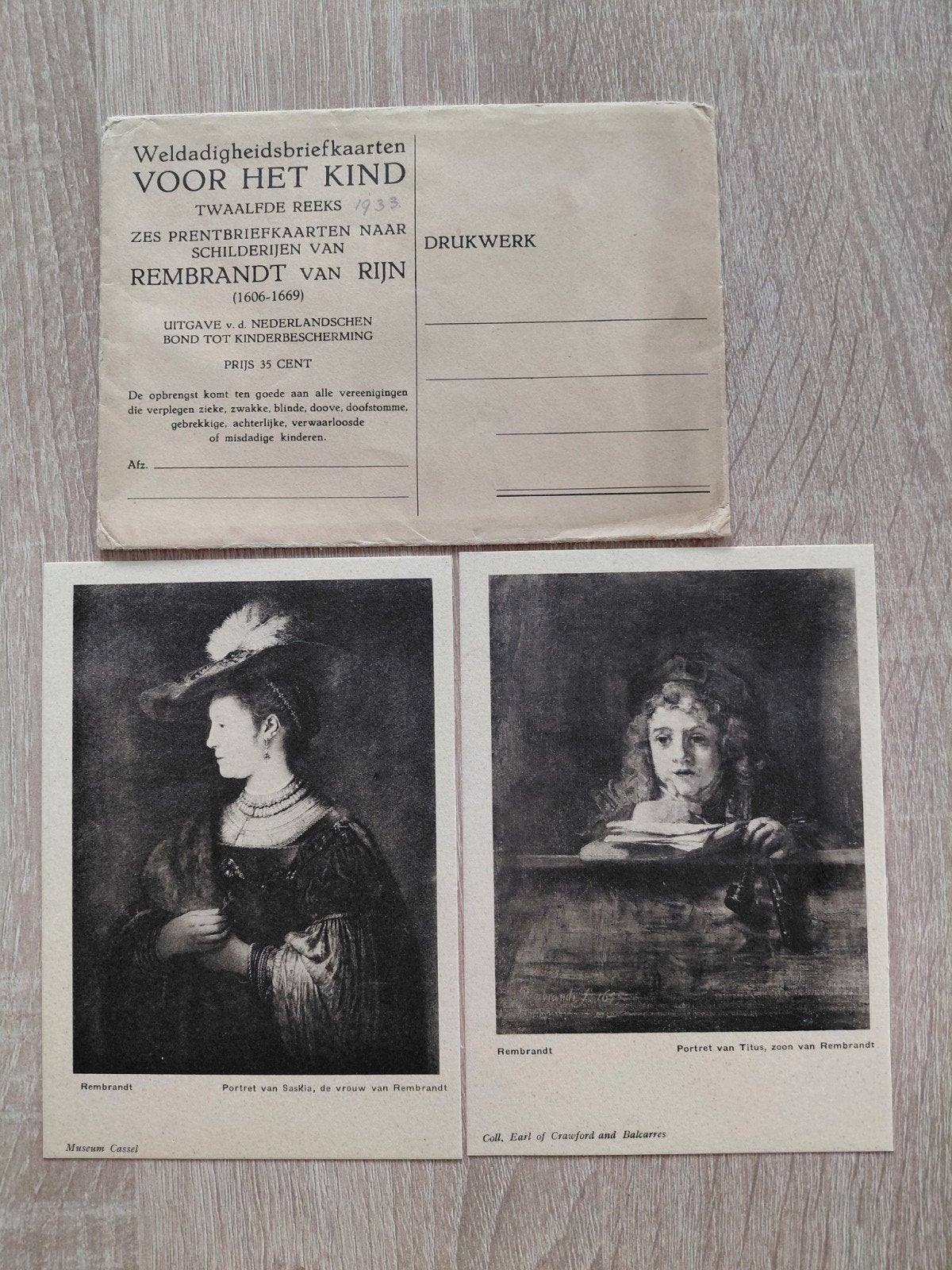 Rembrandt , voor het Kind, 1933 Weldadigheidsbriefkaarten, Verzamelen, Ophalen of Verzenden, 1940 tot 1960, Ongelopen, Zuid-Holland