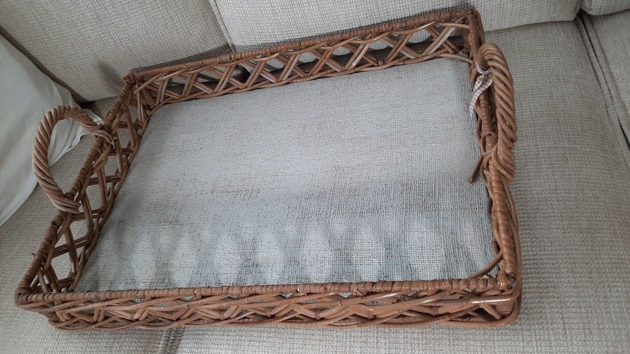 Groot rieten dienblad met handvatten - 58x41 cm, Ophalen, Natuurlijk materiaal, Dienblad, Met handvatten