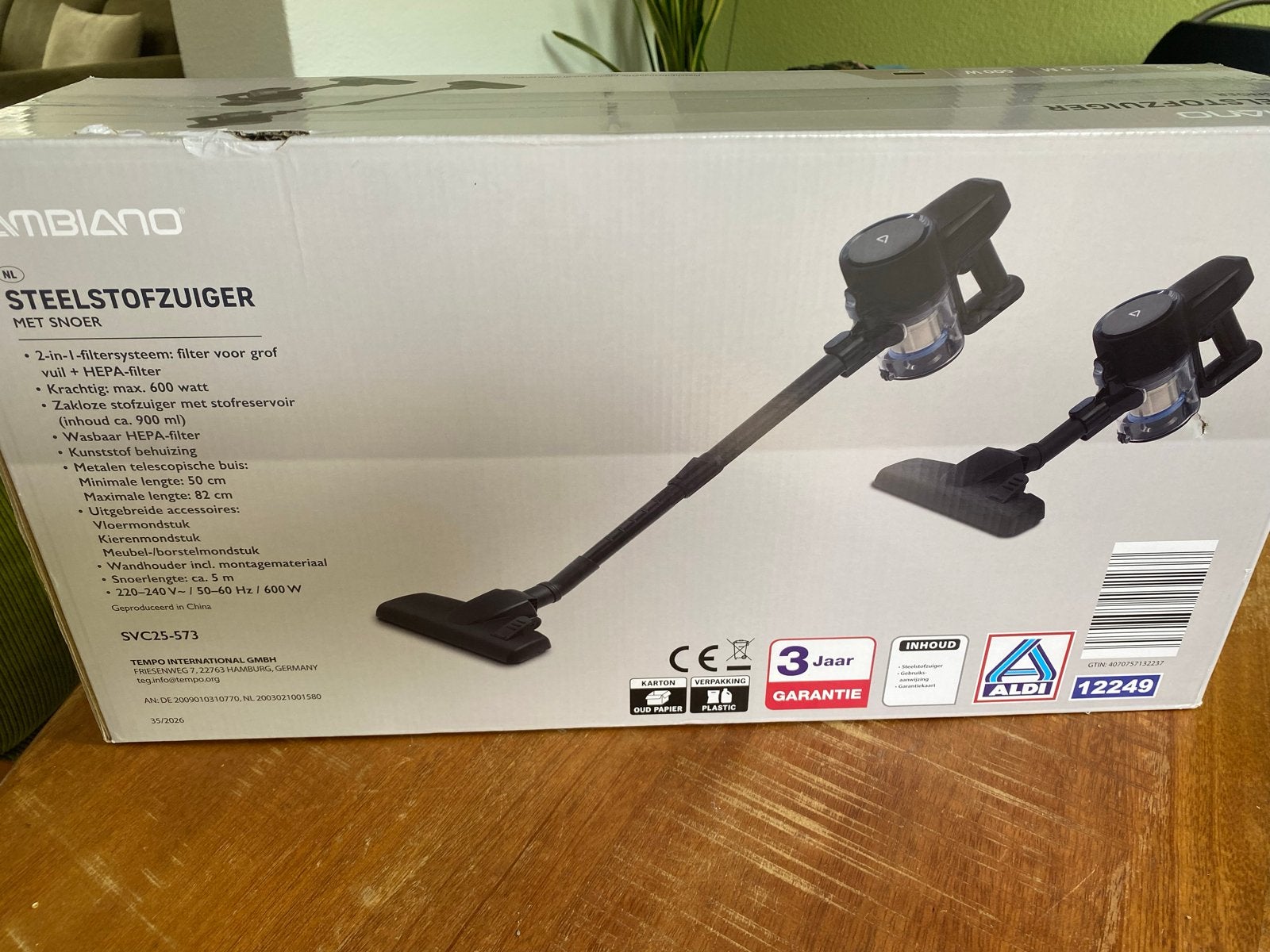 Ambiano Steelstofzuiger met snoer - Nieuw in doos, Nieuw, Ophalen of Verzenden, Minder dan 1200 watt, Reservoir