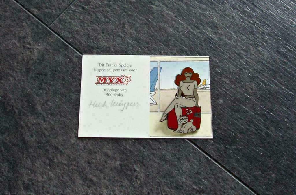 Franka MYX Speldje Kaartje - Gesigneerd Henk Kuijpers 2003, Verzamelen, Verzenden, Overige figuren, Zo goed als nieuw, Beeldje of Figuurtje