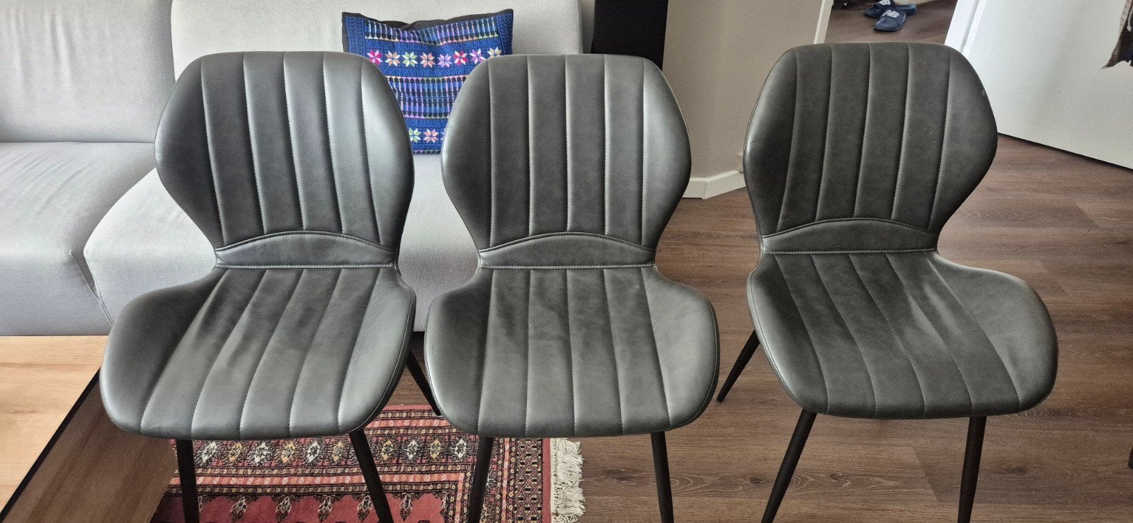 Set van 3 luxe grijze eetkamerstoelen - Bieden mogelijk, Gebruikt, Kwantum, Kwantum, Ophalen of Verzenden