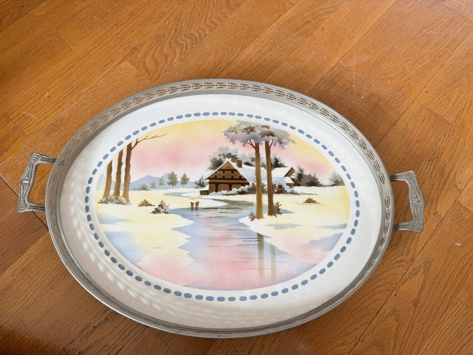 Art Deco Dienblad Theodor Paetsch Winterlandschap Nikkel, Ophalen of Verzenden